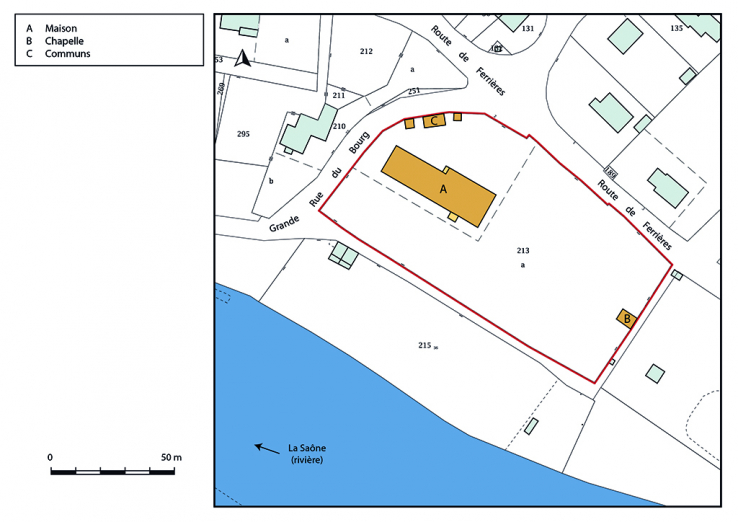 Plan-masse et de situation. Extrait du plan cadastral, 2019. © Région Bourgogne-Franche-Comté, Inventaire du patrimoine Plan-masse et de situation. Extrait du plan cadastral, 2019. © Région Bourgogne-Franche-Comté, Inventaire du patrimoine