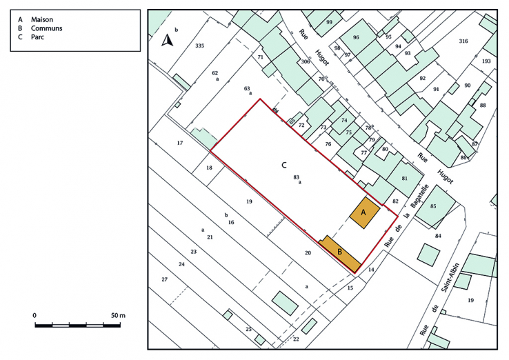 Plan-masse et de situation. Extrait du plan cadastral, 2019. © Région Bourgogne-Franche-Comté, Inventaire du patrimoine Plan-masse et de situation. Extrait du plan cadastral, 2019. © Région Bourgogne-Franche-Comté, Inventaire du patrimoine