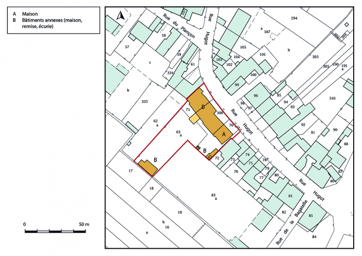 Plan-masse et de situation. Extrait du plan cadastral, 2019. © Région Bourgogne-Franche-Comté, Inventaire du patrimoine Plan-masse et de situation. Extrait du plan cadastral, 2019. © Région Bourgogne-Franche-Comté, Inventaire du patrimoine