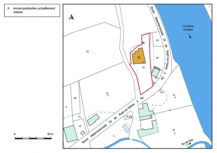 Plan-masse et de situation. Extrait du plan cadastral, 2019. © Région Bourgogne-Franche-Comté, Inventaire du patrimoine Plan-masse et de situation. Extrait du plan cadastral, 2019. © Région Bourgogne-Franche-Comté, Inventaire du patrimoine