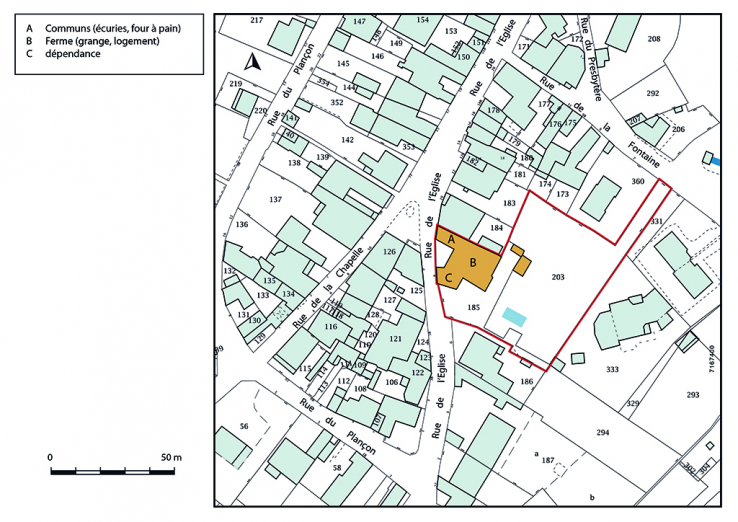 Plan-masse et de situation. Extrait du plan cadastral, 2019. © Région Bourgogne-Franche-Comté, Inventaire du patrimoine Plan-masse et de situation. Extrait du plan cadastral, 2019. © Région Bourgogne-Franche-Comté, Inventaire du patrimoine