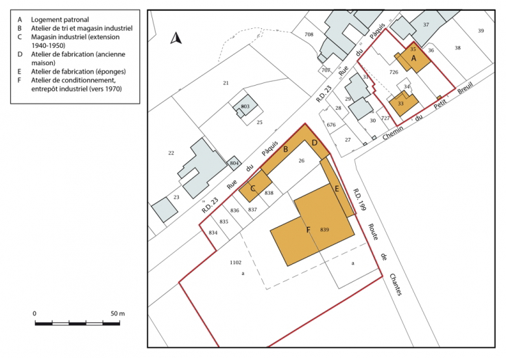 Plan-masse et de situation. Extrait du plan cadastral, 2019. © Région Bourgogne-Franche-Comté, Inventaire du patrimoine