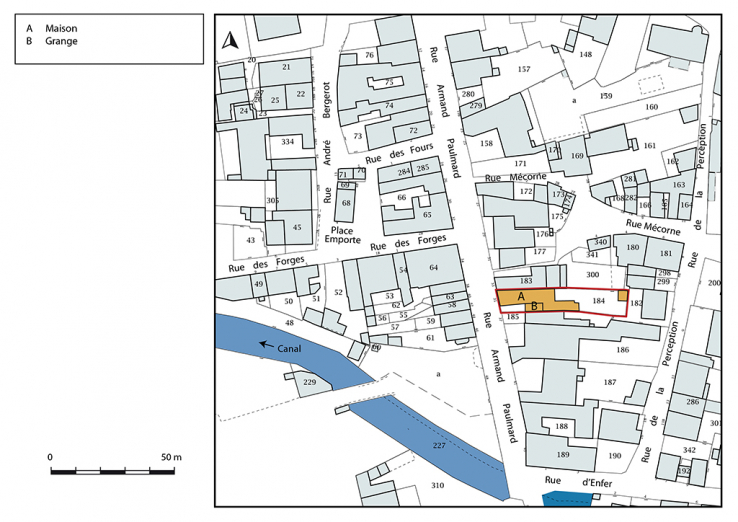 Plan-masse et de situation. Extrait du plan cadastral, 2019. © Région Bourgogne-Franche-Comté, Inventaire du patrimoine Plan-masse et de situation. Extrait du plan cadastral, 2019. © Région Bourgogne-Franche-Comté, Inventaire du patrimoine