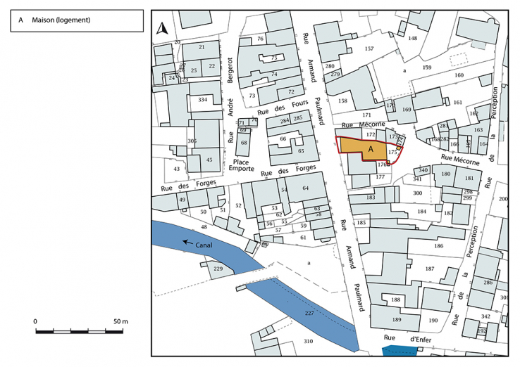 Plan-masse et de situation. Extrait du plan cadastral, 2019. © Région Bourgogne-Franche-Comté, Inventaire du patrimoine Plan-masse et de situation. Extrait du plan cadastral, 2019. © Région Bourgogne-Franche-Comté, Inventaire du patrimoine