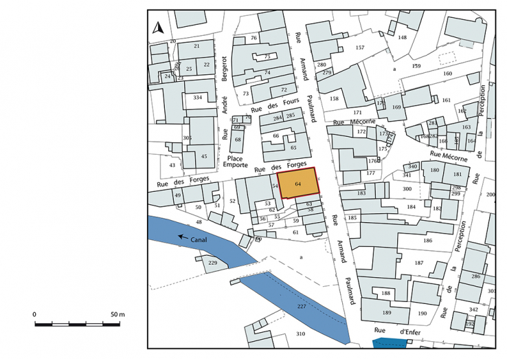 Plan-masse et de situation. Extrait du plan cadastral, 2019. © Région Bourgogne-Franche-Comté, Inventaire du patrimoine Plan-masse et de situation. Extrait du plan cadastral, 2019. © Région Bourgogne-Franche-Comté, Inventaire du patrimoine