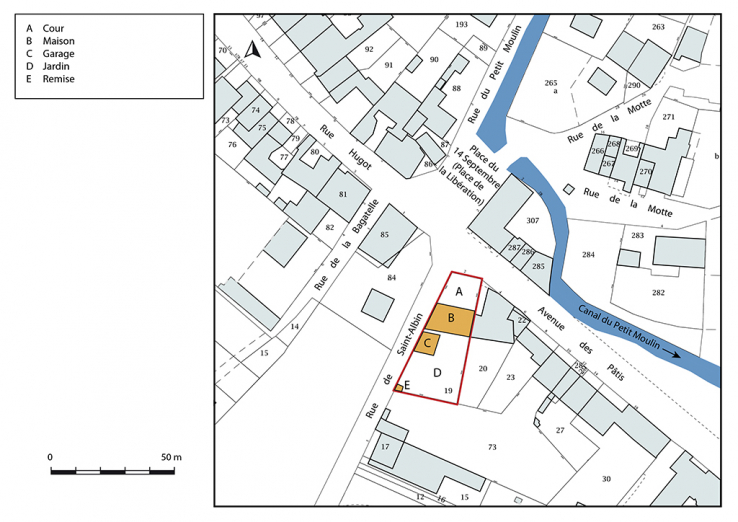 Plan-masse et de situation. Extrait du plan cadastral, 2019. © Région Bourgogne-Franche-Comté, Inventaire du patrimoine