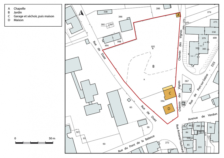 Plan-masse et de situation. Extrait du plan cadastral, 2019. © Région Bourgogne-Franche-Comté, Inventaire du patrimoine