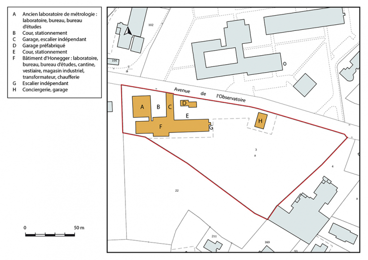 Plan-masse et de situation. Extrait du plan cadastral, 2018, section EZ. © Région Bourgogne-Franche-Comté, Inventaire du patrimoine