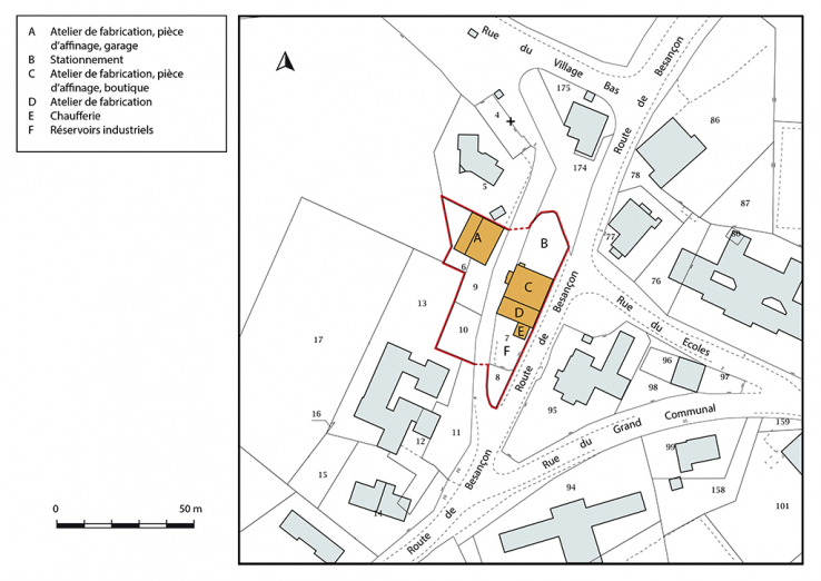 Plan-masse et de situation. Extrait du plan cadastral, 2019, section AE. © Région Bourgogne-Franche-Comté, Inventaire du patrimoine