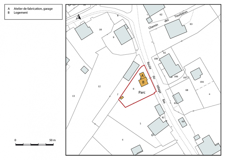 Plan-masse et de situation. Extrait du plan cadastral, 2018, section AB. © Région Bourgogne-Franche-Comté, Inventaire du patrimoine