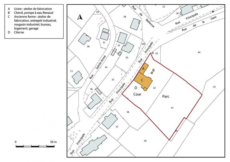 Plan-masse et de situation. Extrait du plan cadastral, 2018, section AA. © Région Bourgogne-Franche-Comté, Inventaire du patrimoine