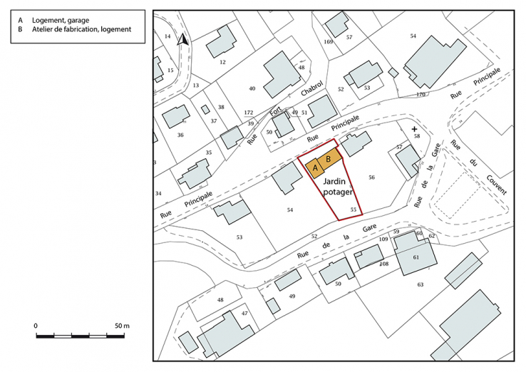 Plan-masse et de situation. Extrait du plan cadastral, 2018, section AA. © Région Bourgogne-Franche-Comté, Inventaire du patrimoine