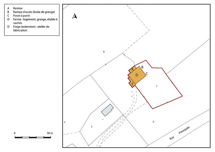 Plan-masse et de situation. Extrait du plan cadastral, 2018, section AC. © Région Bourgogne-Franche-Comté, Inventaire du patrimoine Plan-masse et de situation. Extrait du plan cadastral, 2018, section AC. © Région Bourgogne-Franche-Comté, Inventaire du patrimoine