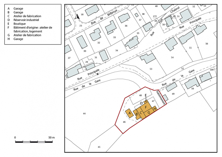 Plan-masse et de situation. Extrait du plan cadastral, 2018, section A. © Région Bourgogne-Franche-Comté, Inventaire du patrimoine