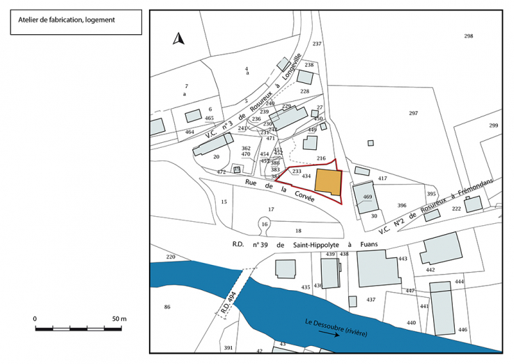Plan-masse et de situation. Extrait du plan cadastral, 2018, section B. © Région Bourgogne-Franche-Comté, Inventaire du patrimoine