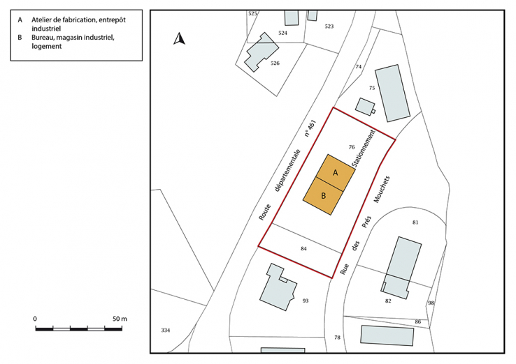 Plan-masse et de situation. Extrait du plan cadastral, 2018, section AB. © Région Bourgogne-Franche-Comté, Inventaire du patrimoine