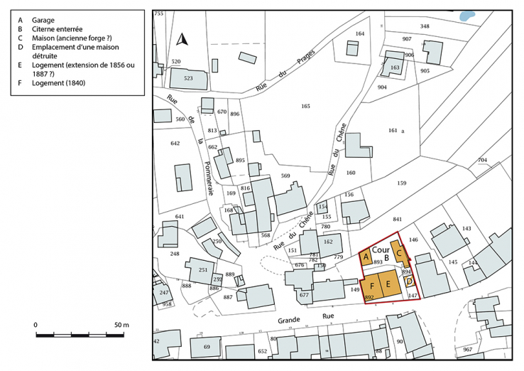 Plan-masse et de situation. Extrait du plan cadastral, 2019, section D. © Région Bourgogne-Franche-Comté, Inventaire du patrimoine
