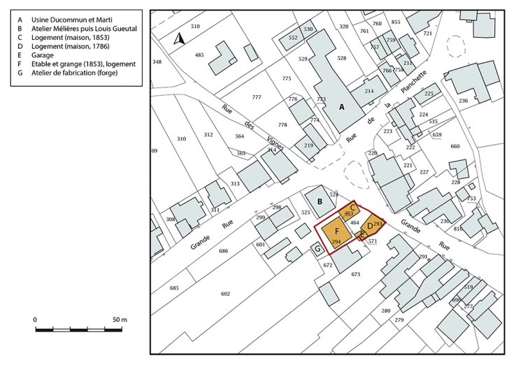 Plan-masse et de situation. Extrait du plan cadastral, 2019, section D. © Région Bourgogne-Franche-Comté, Inventaire du patrimoine Plan-masse et de situation. Extrait du plan cadastral, 2019, section D. © Région Bourgogne-Franche-Comté, Inventaire du patrimoine