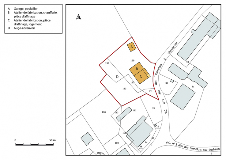Plan-masse et de situation. Extrait du plan cadastral, 2018, section AN. © Région Bourgogne-Franche-Comté, Inventaire du patrimoine
