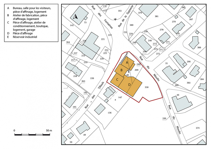 Plan-masse et de situation. Extrait du plan cadastral, 2018, section AI. © Région Bourgogne-Franche-Comté, Inventaire du patrimoine