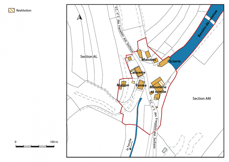 Plan de situation. Extrait du plan cadastral, 2018, sections AL et AM. © Région Bourgogne-Franche-Comté, Inventaire du patrimoine