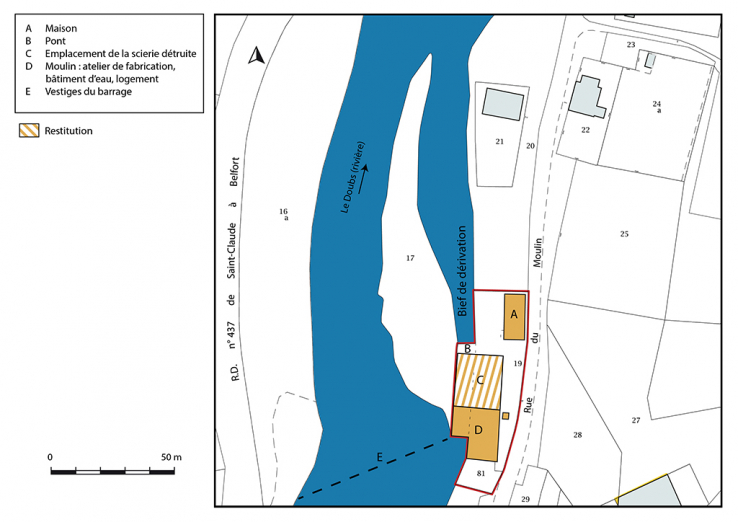 Plan-masse et de situation. Extrait du plan cadastral, 2018, section AC. © Région Bourgogne-Franche-Comté, Inventaire du patrimoine