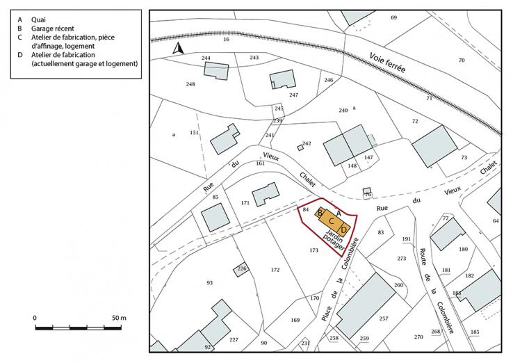 Plan-masse et de situation. Extrait du plan cadastral, 2018, section AB. © Région Bourgogne-Franche-Comté, Inventaire du patrimoine