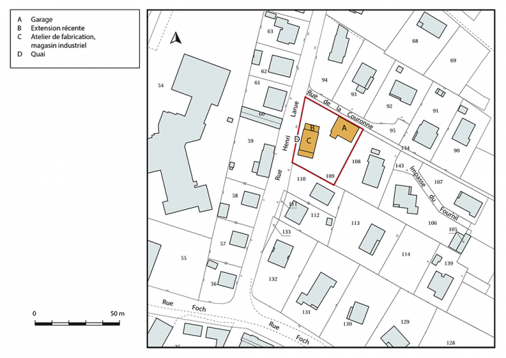 Plan-masse et de situation. Extrait du plan cadastral, 2018, section AB. © Région Bourgogne-Franche-Comté, Inventaire du patrimoine