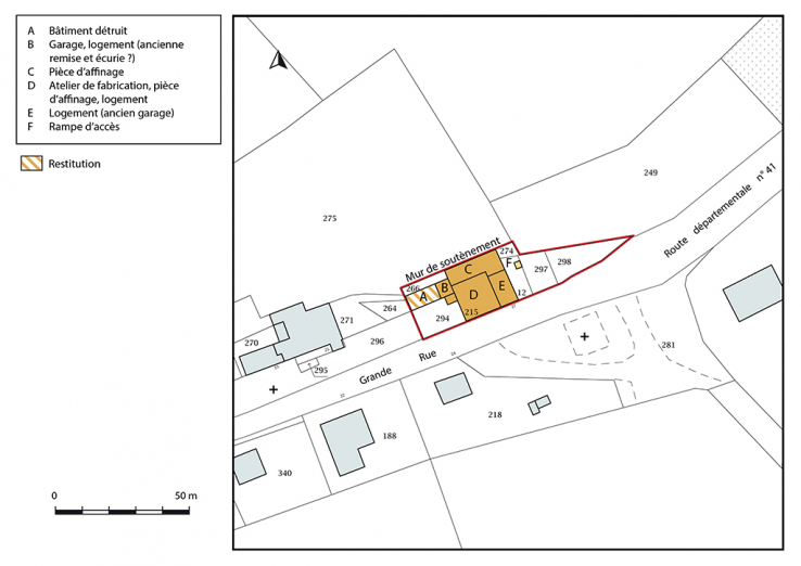 Plan-masse et de situation. Extrait du plan cadastral, 2018, section B. © Région Bourgogne-Franche-Comté, Inventaire du patrimoine Plan-masse et de situation. Extrait du plan cadastral, 2018, section B. © Région Bourgogne-Franche-Comté, Inventaire du patrimoine