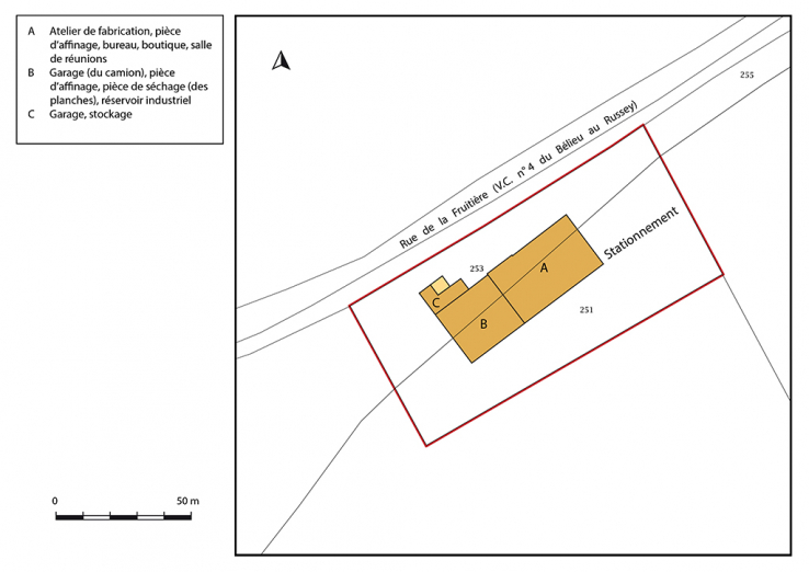Plan-masse et de situation. Extrait du plan cadastral, 2018, section B. © Région Bourgogne-Franche-Comté, Inventaire du patrimoine Plan-masse et de situation. Extrait du plan cadastral, 2018, section B. © Région Bourgogne-Franche-Comté, Inventaire du patrimoine