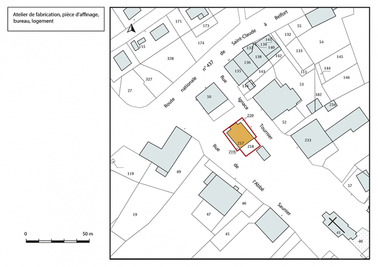 Plan-masse et de situation. Extrait du plan cadastral, 2018, section B. © Région Bourgogne-Franche-Comté, Inventaire du patrimoine