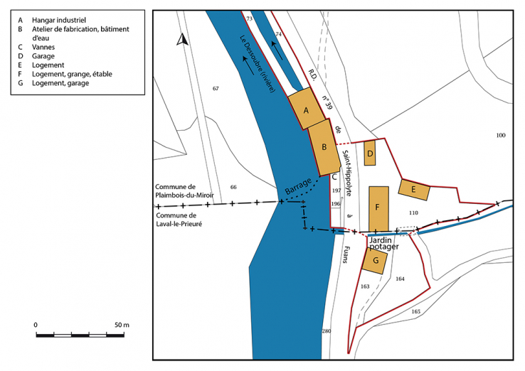 Plan-masse et de situation. Extrait du plan cadastral, Plaimbois-du-Miroir, 2018, section B et Laval-le-Prieuré, 2019, section B. © Région Bourgogne-Franche-Comté, Inventaire du patrimoine