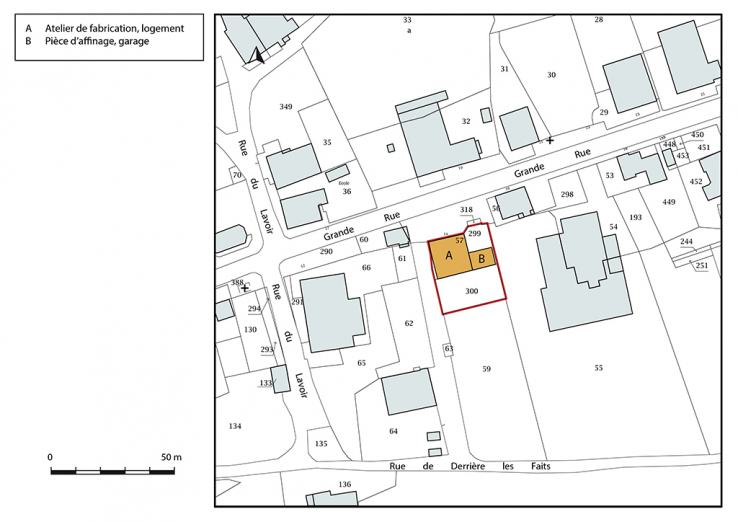 Plan-masse et de situation. Extrait du plan cadastral, 2019, section C. © Région Bourgogne-Franche-Comté, Inventaire du patrimoine Plan-masse et de situation. Extrait du plan cadastral, 2019, section C. © Région Bourgogne-Franche-Comté, Inventaire du patrimoine