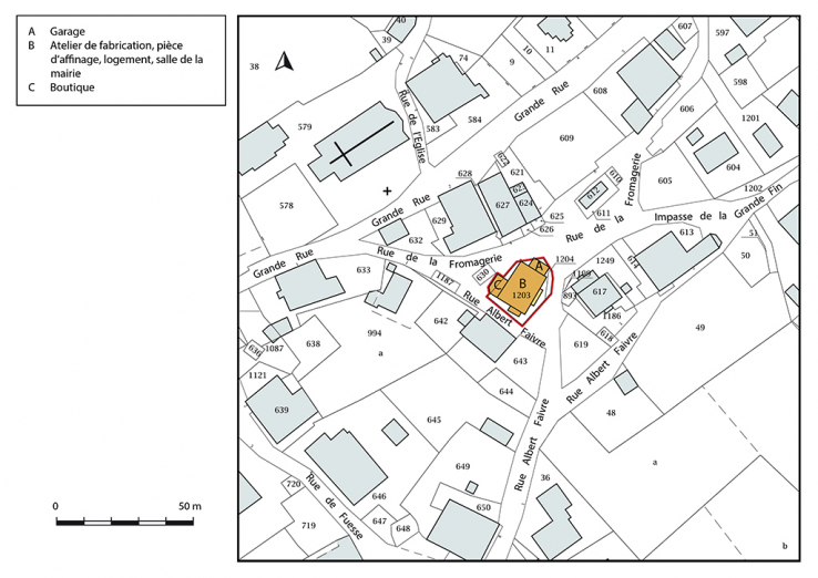 Plan-masse et de situation. Extrait du plan cadastral, 2019, section E. © Région Bourgogne-Franche-Comté, Inventaire du patrimoine Plan-masse et de situation. Extrait du plan cadastral, 2019, section E. © Région Bourgogne-Franche-Comté, Inventaire du patrimoine
