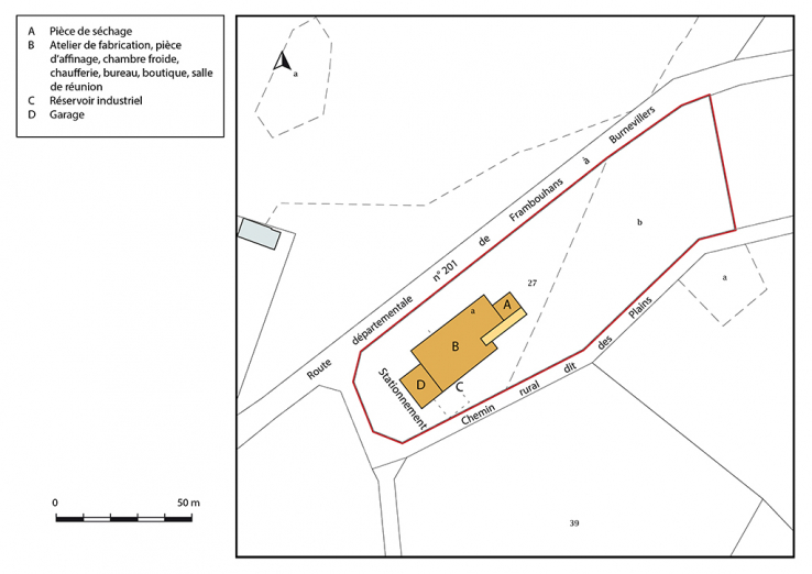 Plan-masse et de situation. Extrait du plan cadastral, 2019, section ZK. © Région Bourgogne-Franche-Comté, Inventaire du patrimoine Plan-masse et de situation. Extrait du plan cadastral, 2019, section ZK. © Région Bourgogne-Franche-Comté, Inventaire du patrimoine