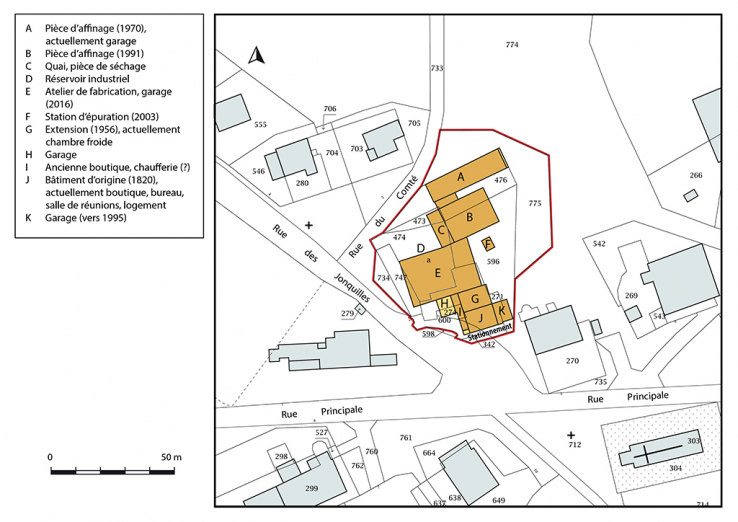 Plan-masse et de situation. Extrait du plan cadastral, 2019, section B. © Région Bourgogne-Franche-Comté, Inventaire du patrimoine Plan-masse et de situation. Extrait du plan cadastral, 2019, section B. © Région Bourgogne-Franche-Comté, Inventaire du patrimoine