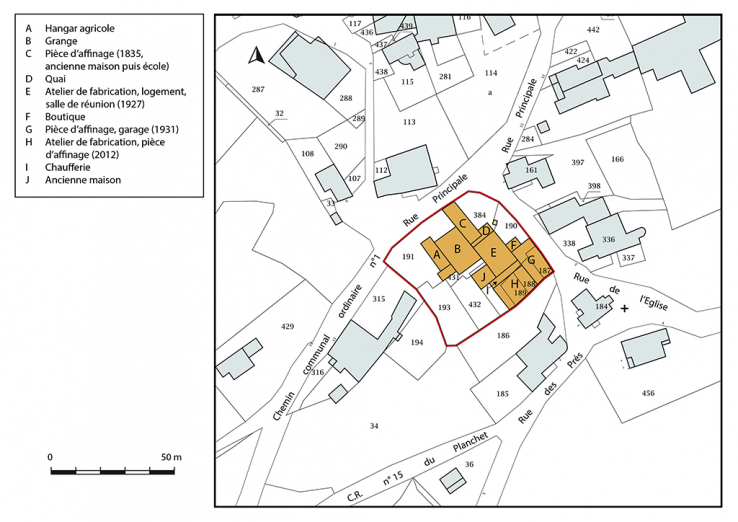 Plan-masse et de situation. Extrait du plan cadastral, 2019, section A. © Région Bourgogne-Franche-Comté, Inventaire du patrimoine Plan-masse et de situation. Extrait du plan cadastral, 2019, section A. © Région Bourgogne-Franche-Comté, Inventaire du patrimoine