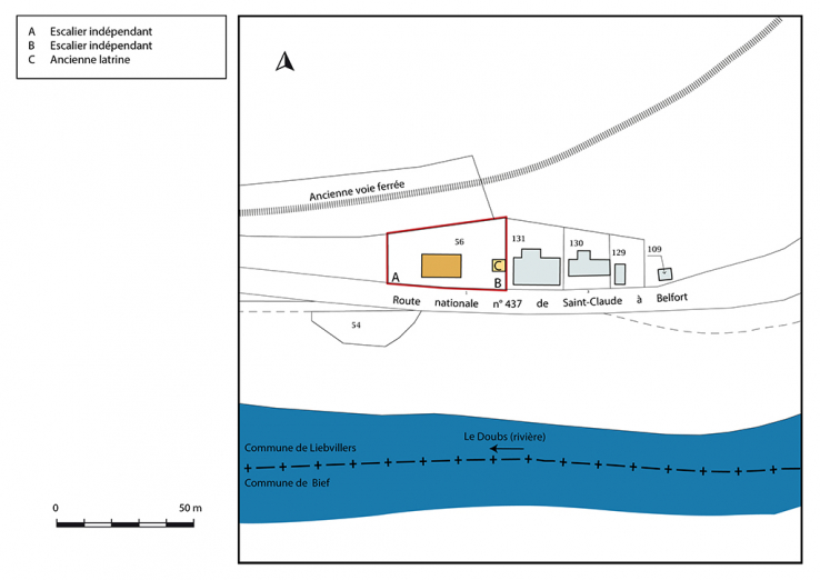 Plan-masse et de situation. Extrait du plan cadastral, 2019, section B. © Région Bourgogne-Franche-Comté, Inventaire du patrimoine Plan-masse et de situation. Extrait du plan cadastral, 2019, section B. © Région Bourgogne-Franche-Comté, Inventaire du patrimoine
