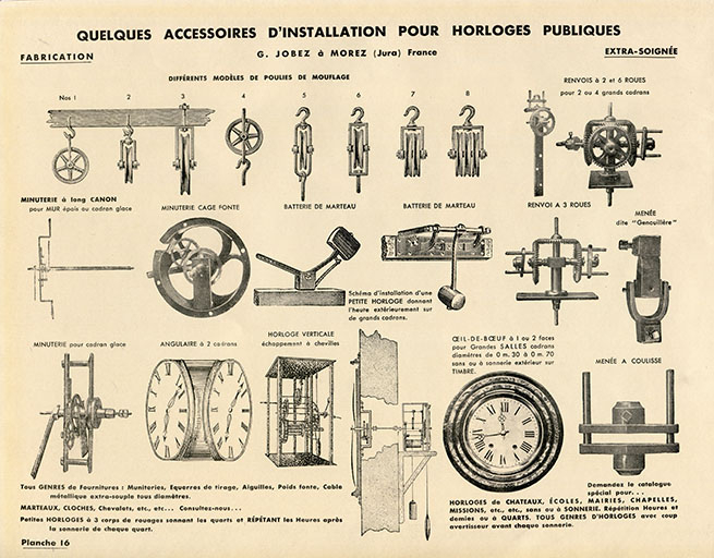 Manufacture d'horlogerie en tous genres [...] G. Jobez succ[esseu]r à Morez (Jura) France [catalogue de production, pl. 16], 1931. © Région Bourgogne-Franche-Comté, Inventaire du patrimoine