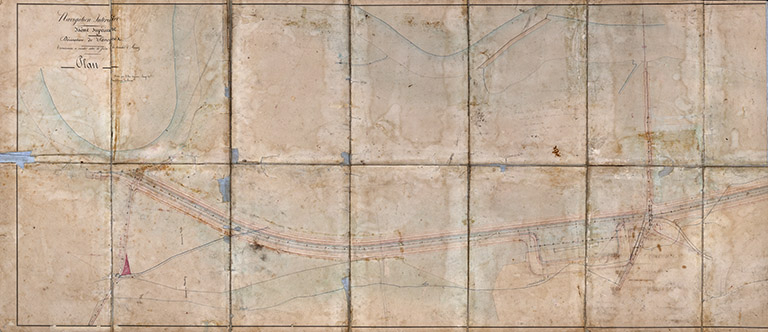 Navigation intérieure, Saône supérieure, dérivation de Savoyeux - Terrassements à exécuter entre la Saône et la partie amont de l'entrée du souterrain [s.d].  © Région Bourgogne-Franche-Comté, Inventaire du patrimoine