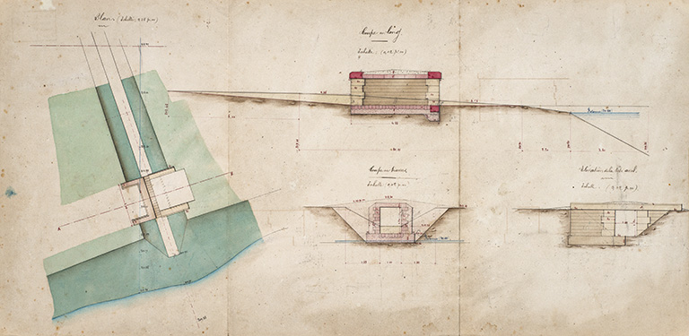 Projet de construction d'un aqueduc sous le chemin de halage (1877).  © Région Bourgogne-Franche-Comté, Inventaire du patrimoine
