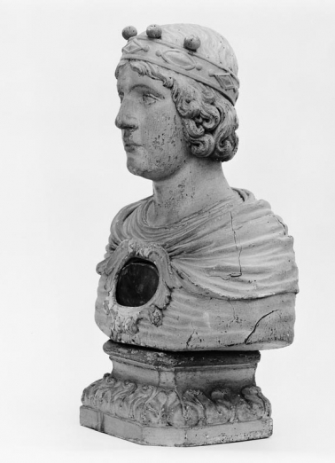 Vue de 3/4 gauche du buste-reliquaire du saint. © Région Bourgogne-Franche-Comté, Inventaire du patrimoine