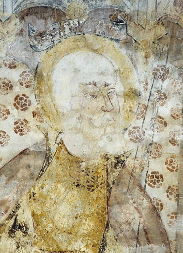 Mur Nord : saint Paul sous niche et donateurs, détail du buste de saint Paul. © Région Bourgogne-Franche-Comté, Inventaire du patrimoine