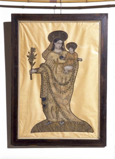 Fragment de bannière de procession : Vierge à l'Enfant. © Région Bourgogne-Franche-Comté, Inventaire du patrimoine