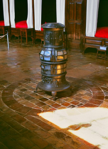 Salle des hommes, poêle de chauffage. © Région Bourgogne-Franche-Comté, Inventaire du patrimoine