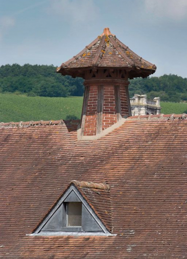 Bâtiment à droite de l'entrée de la cour : détail de la 2e souche de cheminée de ventilation. © Région Bourgogne-Franche-Comté, Inventaire du patrimoine