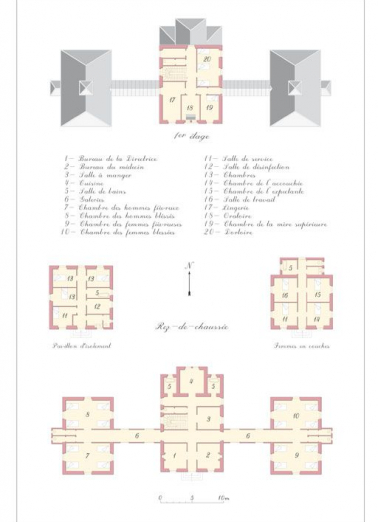 Plan du rez-de-chaussée et de l'étage avec légende des pièces, d'après un plan original. © Région Bourgogne-Franche-Comté, Inventaire du patrimoine