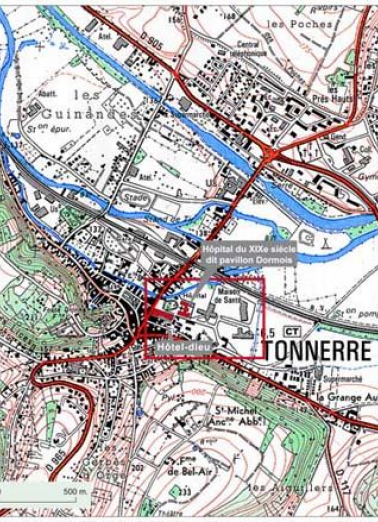 plan de localisation, extrait de la carte topographique de l'IGN au 1/25000e agrandie au 1/12500e © Région Bourgogne-Franche-Comté, Inventaire du patrimoine