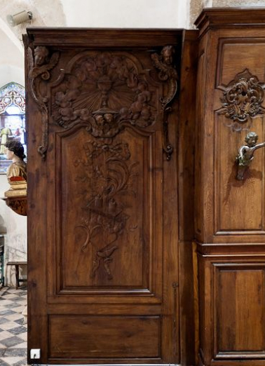 Lambris gauche avant l'arcade du choeur. © Région Bourgogne-Franche-Comté, Inventaire du patrimoine