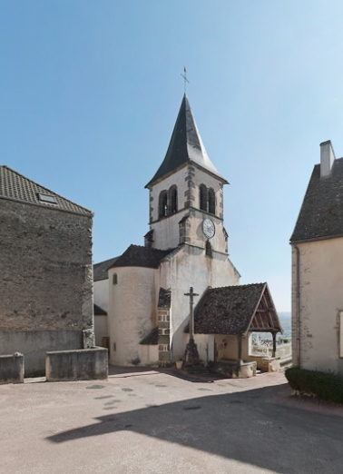 Vue d'ensemble de la façade et du clocher. © Région Bourgogne-Franche-Comté, Inventaire du patrimoine